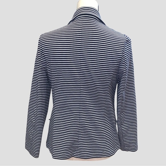 Talbots Blazer Women Size Large Petite Navy White Stripes Cotton Blend Nautical - Picture 2 of 5